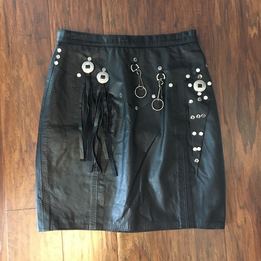 Trendy Leather Skirt With Hardware